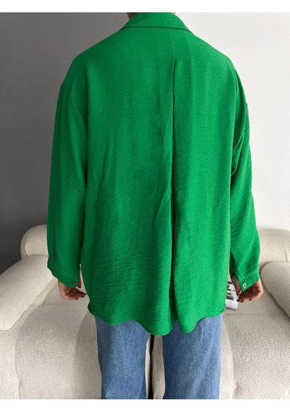 Kadın Düşük Omuz Tek Cepli Oversize Gömlek