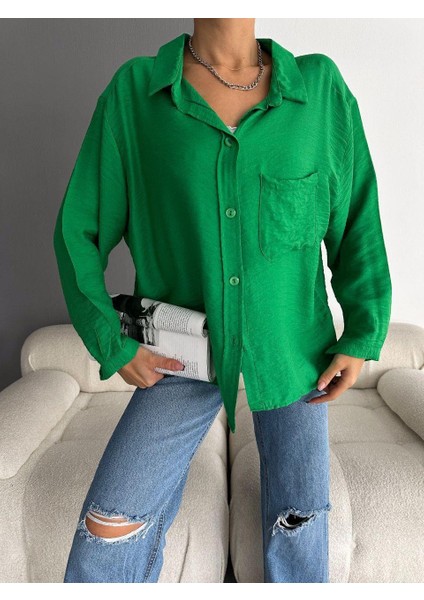 Kadın Düşük Omuz Tek Cepli Oversize Gömlek