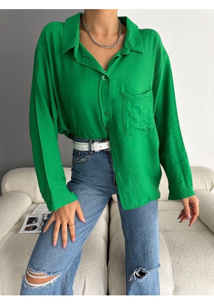 Kadın Düşük Omuz Tek Cepli Oversize Gömlek