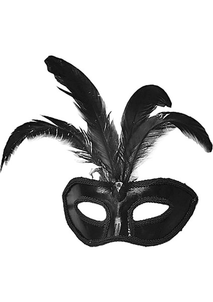 Hbp Avm Siyah Renk Rugan Kaplama Kırmızı Tüylü Parti Maskesi 18X20 cm