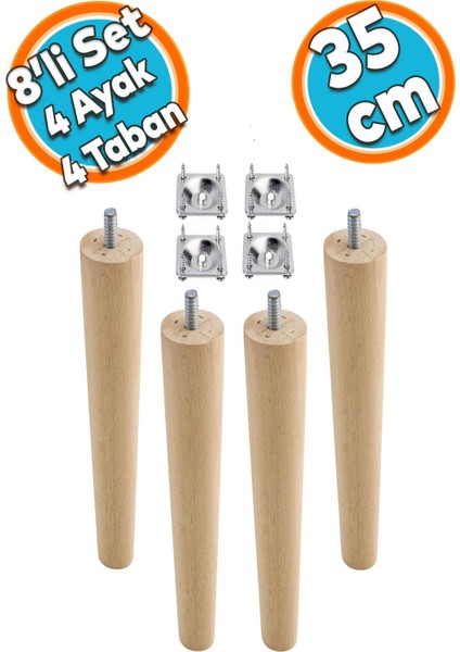 Ahşap Mobilya Koltuk Kanepe Sehpa Masa Ayağı Ayakları M8 Civatalı 35 cm + Bağlantı Aparatlı 8'li Set