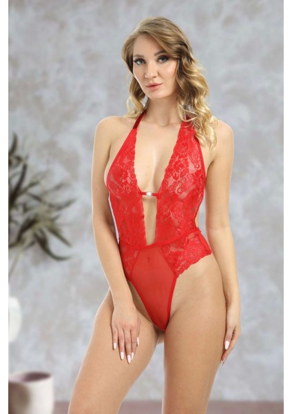 Modlive Kırmızı Taşlı Bodysuit - 888