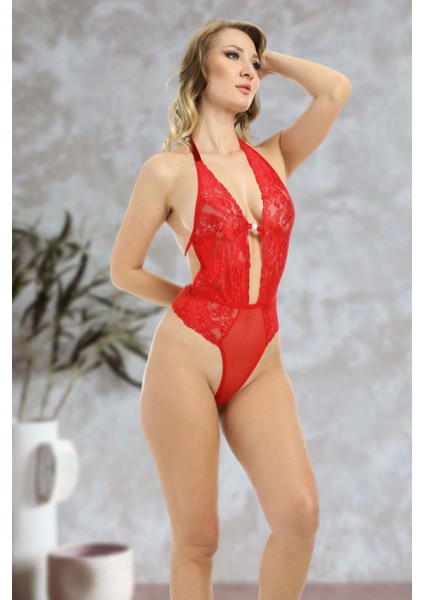 Modlive Kırmızı Taşlı Bodysuit - 888