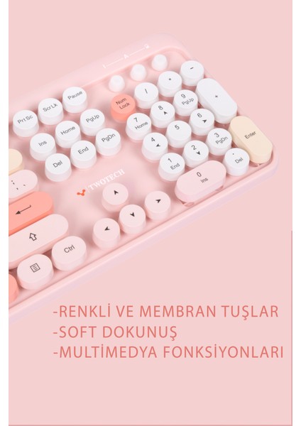 Renkli Tuşlu Kablosuz Türkçe Q Klavye+Mouse Seti modelleri