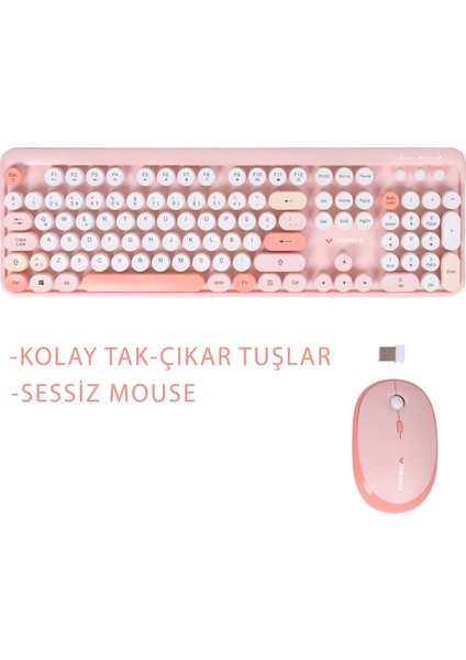 Renkli Tuşlu Kablosuz Türkçe Q Klavye+Mouse Seti fırsatları