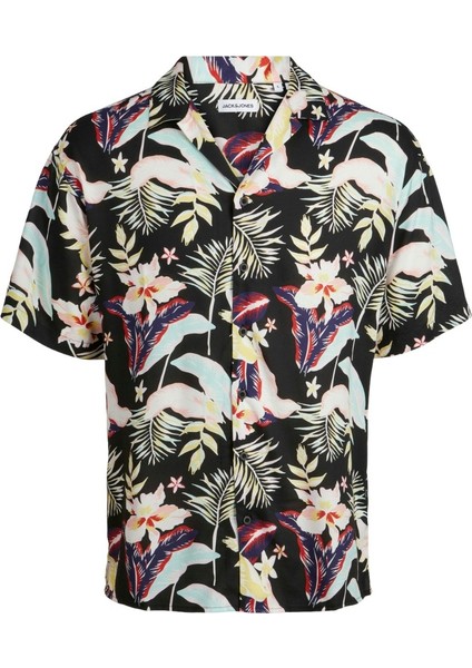 Jeff Floral Aop Resort Erkek Siyah Klasik Yaka Gömlek