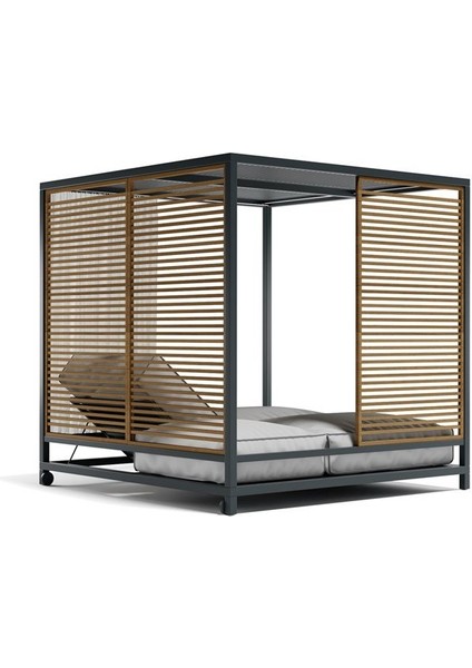 Hard Kare Havuz Başı Divan Iki Kişilik Şezlong Gölgelikli Metal Minderli Montajsız Pergola Daybed