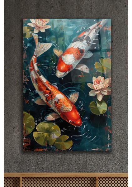 Renkli Koi Balığı Doğanın Zarafeti Cam Tablo