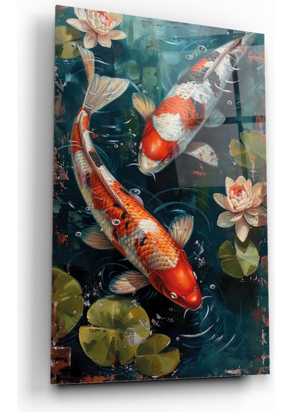 Renkli Koi Balığı Doğanın Zarafeti Cam Tablo fiyatları