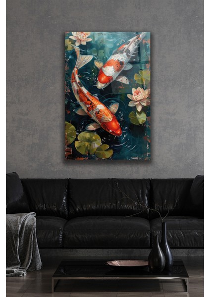 Renkli Koi Balığı Doğanın Zarafeti Cam Tablo modelleri