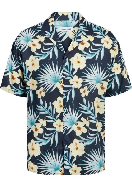 Jeff Floral Aop Resort Erkek Lacivert Klasik Yaka Gömlek