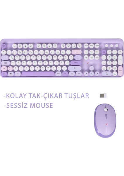 Twotech Renkli Tuşlu Kablosuz Türkçe Q Klavye+Mouse Seti