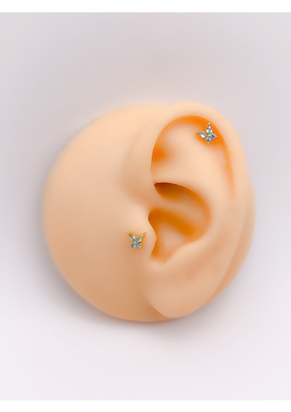 Cerrahi Çelik Piercing Zirkon Taşlı Minimal Kelebek Figürlü Kıkırdak Helix Tragus PIERCING(1ADET)