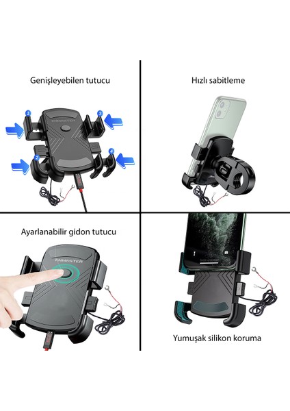 TT-600U Tüm Motosikletlere Uyumlu Usb’li Telefon Tutucu
