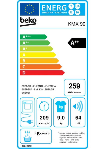 Kmx 90 9 kg A++ 15 Programlı Enerjili Isı Pompalı Kurutma Makinası