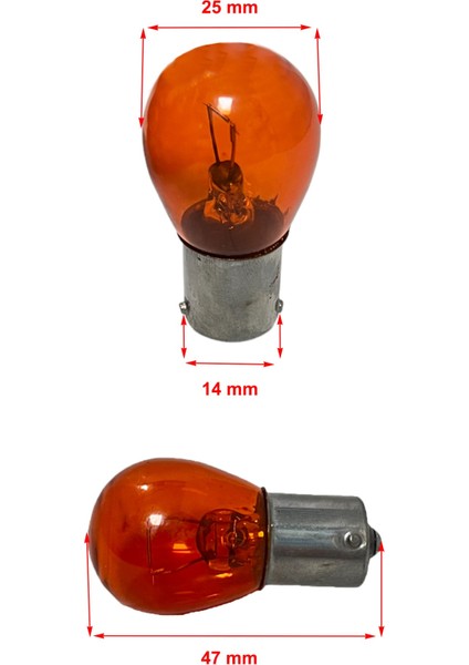 12V 21W 93 Turuncu Yakın Tırnak Sinyal ve Far Ampulü 10 Adet