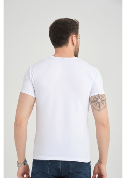 Erkek Beyaz Bisiklet Yaka Pamuklu Kısa Kollu T Shirt modelleri