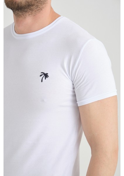Erkek Beyaz Bisiklet Yaka Pamuklu Kısa Kollu T Shirt fırsatları