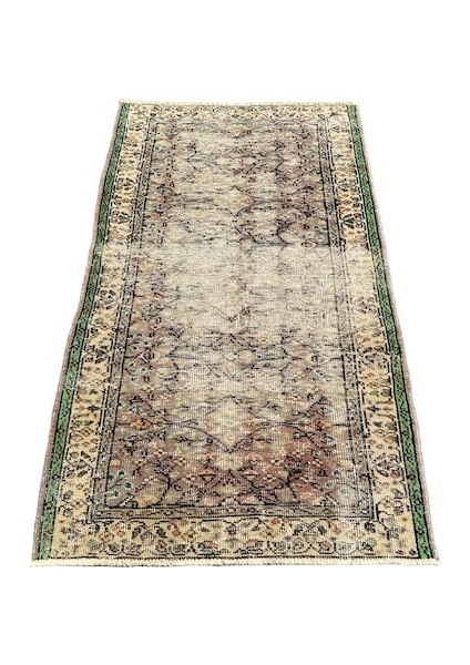 El Dokuma Eskitme Isparta Halısı 110X193 Kahve Yeşil Vıntage Halı