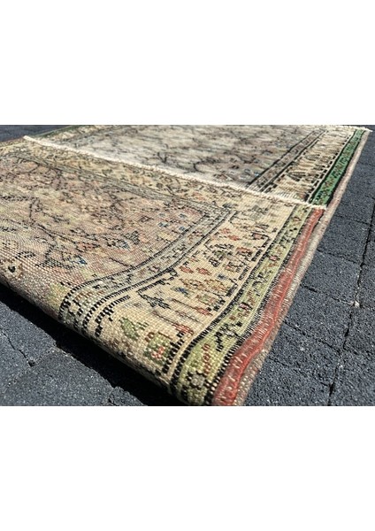 El Dokuma Eskitme Isparta Halısı 110X193 Kahve Yeşil Vıntage Halı