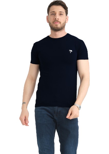 Erkek Kuzguni Siyah Bisiklet Yaka Likralı Pamuklu Kısa Kollu T Shirt fiyatları