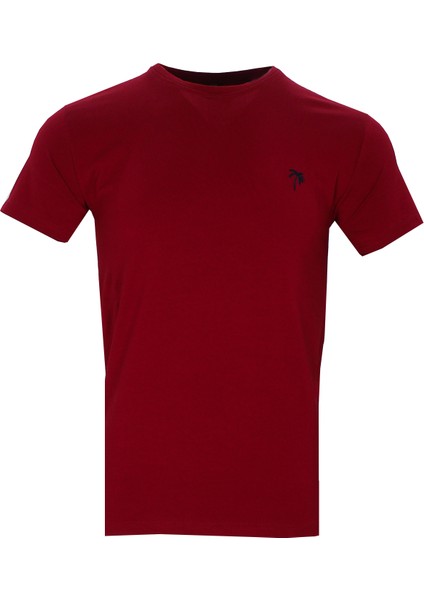 Erkek Koyu Bordo Bisiklet Yaka Likralı Pamuklu Kısa Kollu T Shirt fiyatları