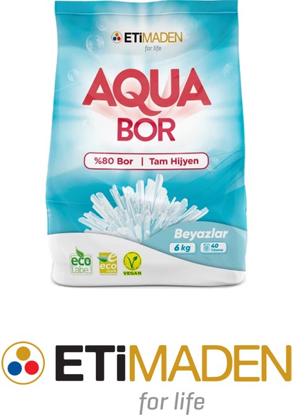 Aquabor Toz Çamaşır Deterjanı, % 80 Bor, Beyazlar, 6 kg + Aquabor Toz Çamaşır Deterjanı, % 80 Bor, Renkliler, 6 kg