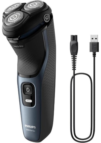 Sakal S3144/00 Shaver 3000 Series Tıraş Makinesi Siyah Islak ve Kuru 1-2 Saat 1-3 Şarjlı