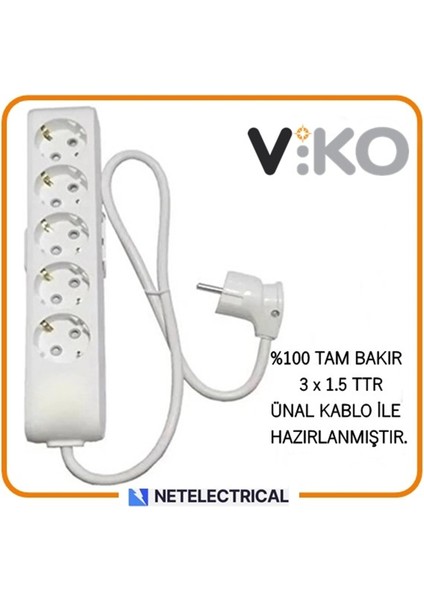 Multi-Let 5'li 1 Metre Topraklı Çocuk Korumalı Kablolu Grup Priz