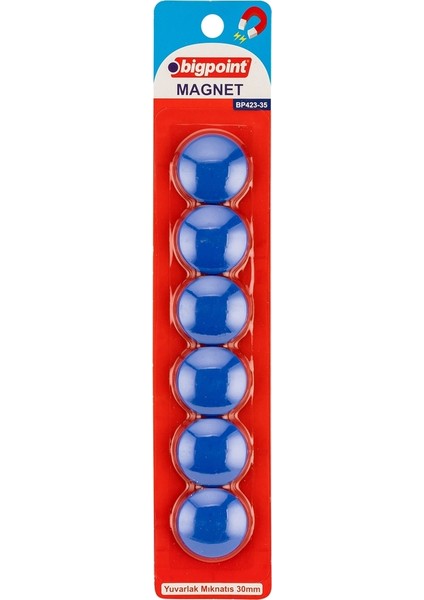 Renkli Magnet 30MM (Mıknatıs) Mavi 6'lı Blister