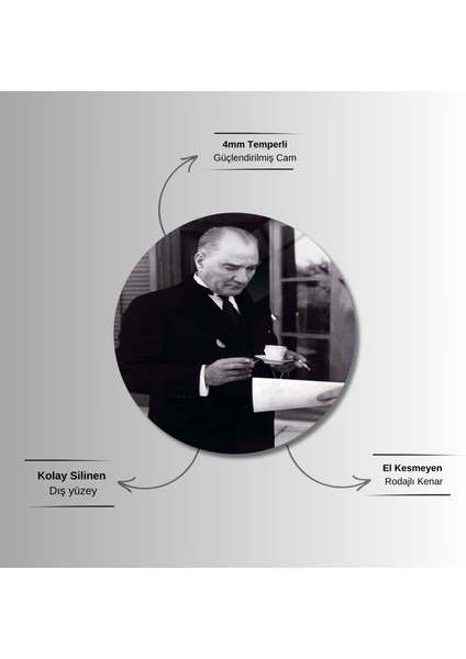 Yuvarlak Temperli Gerçek Cam Tablo Kahve Içen Atatürk fırsatları