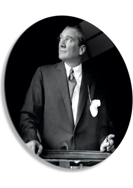 Yuvarlak Temperli Gerçek Cam Tablo Yukarı Bakan Atatürk modelleri