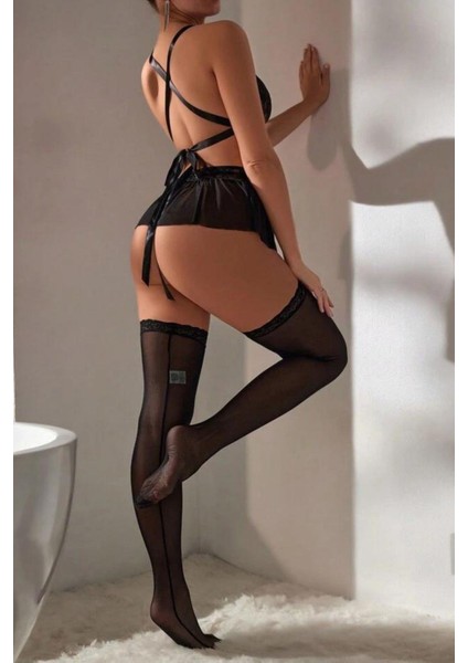 Parkbella dantel ve Bağlama Detaylı Yüksek Bel Etekli Fantezi Takım (Çorap Dahil Değildir) modelleri