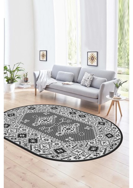 Dijital Baskılı Kaymaz Yıkanabilir Etnik Oval Yolluk Mutfak Salon Halısı, N-O-Etnik-08-Gri, fiyatları