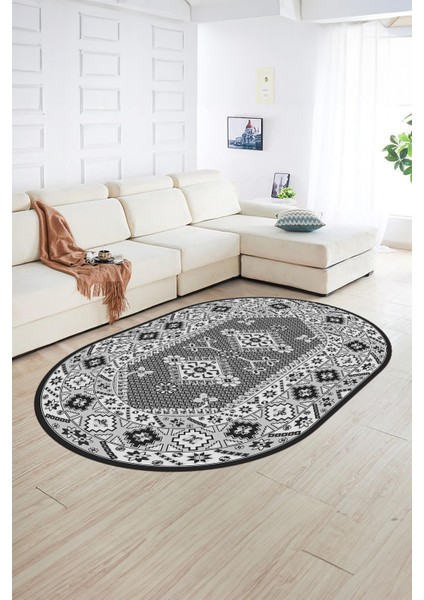 Dijital Baskılı Kaymaz Yıkanabilir Etnik Oval Yolluk Mutfak Salon Halısı, N-O-Etnik-08-Gri, modelleri
