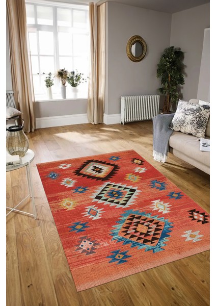 Dijital Baskılı Kaymaz Taban Yıkanabilir Etnik Yolluk Mutfak Salon Halısı, N-Etnik-01-Kırmızı, fırsatları