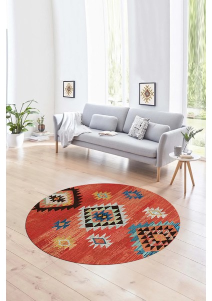 Dijital Baskılı Kaymaz Yıkanabilir Etnik Desen Yuvarlak Mutfak Salon Halısı, N-Y-Etnik-01-Kırmızı, fiyatları