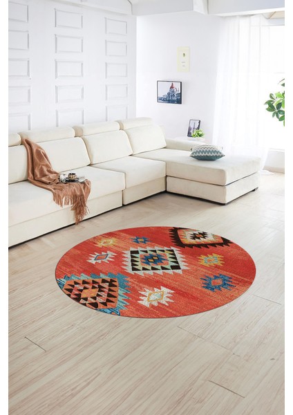 Dijital Baskılı Kaymaz Yıkanabilir Etnik Desen Yuvarlak Mutfak Salon Halısı, N-Y-Etnik-01-Kırmızı, modelleri