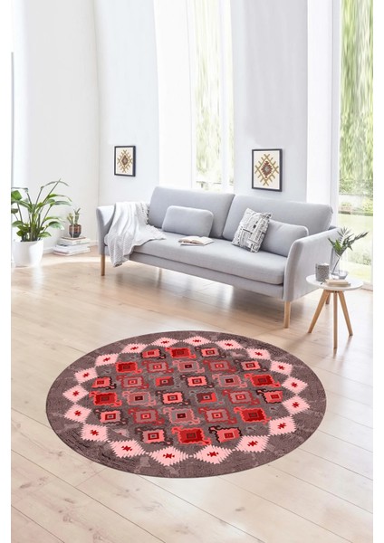Dijital Baskılı Kaymaz Yıkanabilir Etnik Desen Yuvarlak Mutfak Salon Halısı, N-Y-Etnik-19-Kırmızı, fiyatları