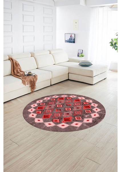 Dijital Baskılı Kaymaz Yıkanabilir Etnik Desen Yuvarlak Mutfak Salon Halısı, N-Y-Etnik-19-Kırmızı, modelleri