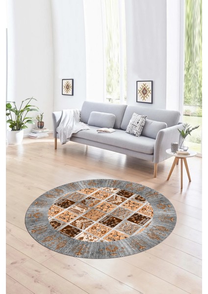 Dijital Baskılı Kaymaz Yıkanabilir Etnik Desen Yuvarlak Mutfak Salon Halısı, N-Y-Etnik-18-Gri, fiyatları