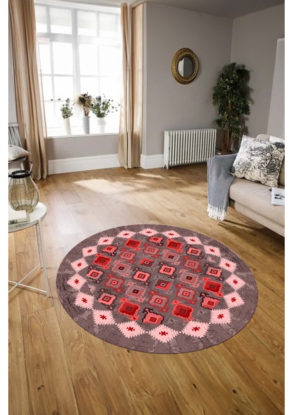 Dijital Baskılı Kaymaz Yıkanabilir Etnik Desen Yuvarlak Mutfak Salon Halısı, N-Y-Etnik-19-Kırmızı, fırsatları