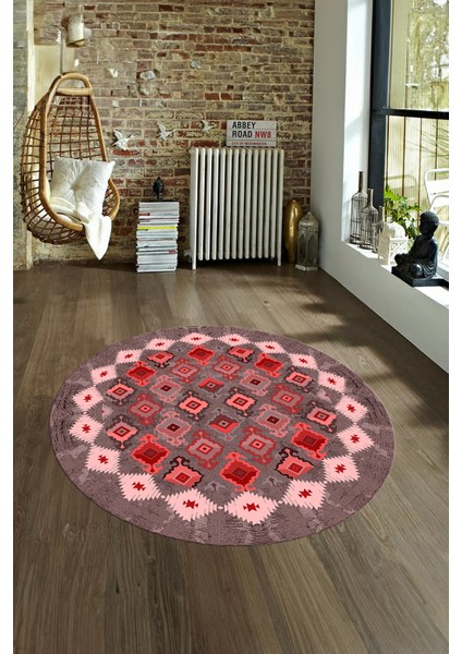 Dijital Baskılı Kaymaz Yıkanabilir Etnik Desen Yuvarlak Mutfak Salon Halısı, N-Y-Etnik-19-Kırmızı, indirimleri