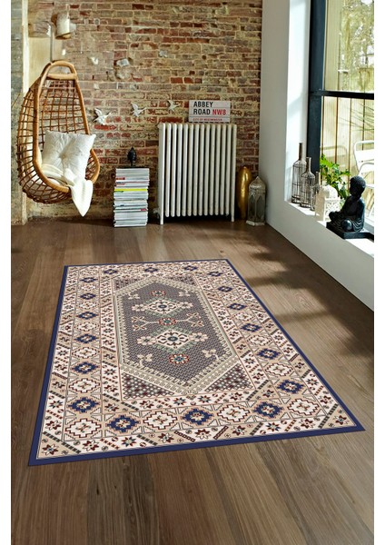 Dijital Baskılı Kaymaz Taban Yıkanabilir Etnik Yolluk Mutfak Salon Halısı, N-Etnik-08-Lacevert, indirimleri