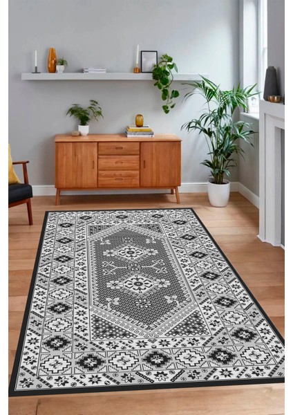 Dijital Baskılı Kaymaz Taban Yıkanabilir Etnik Yolluk Mutfak Salon Halısı, N-Etnik-08-Gri,