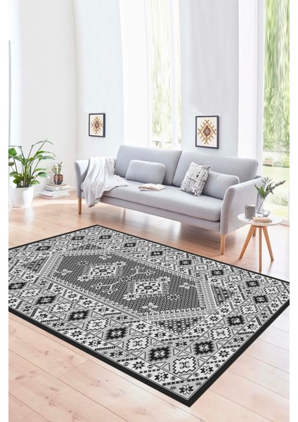 Dijital Baskılı Kaymaz Taban Yıkanabilir Etnik Yolluk Mutfak Salon Halısı, N-Etnik-08-Gri,
