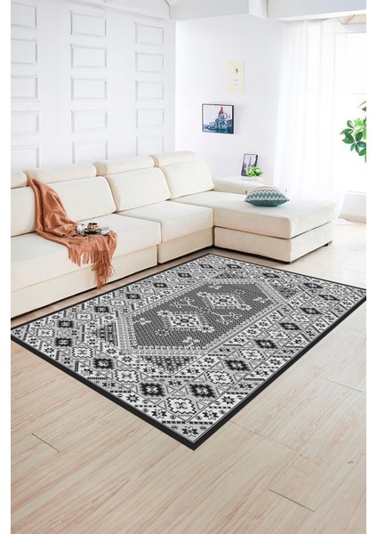 Dijital Baskılı Kaymaz Taban Yıkanabilir Etnik Yolluk Mutfak Salon Halısı, N-Etnik-08-Gri,
