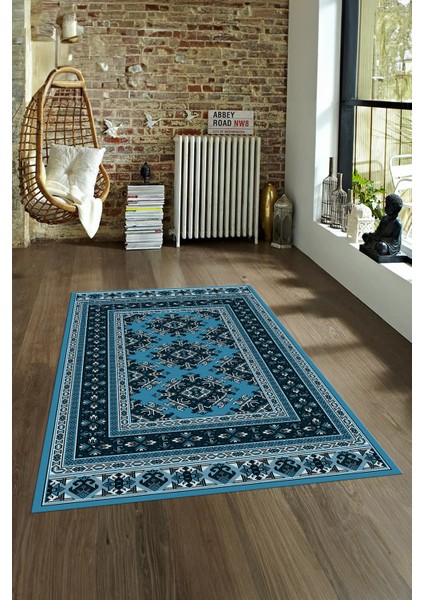 Dijital Baskılı Kaymaz Taban Yıkanabilir Etnik Yolluk Mutfak Salon Halısı, N-Etnik-04-Mavi,