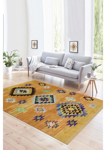 Dijital Baskılı Kaymaz Taban Yıkanabilir Etnik Yolluk Mutfak Salon Halısı, N-Etnik-01-Turuncu, fiyatları