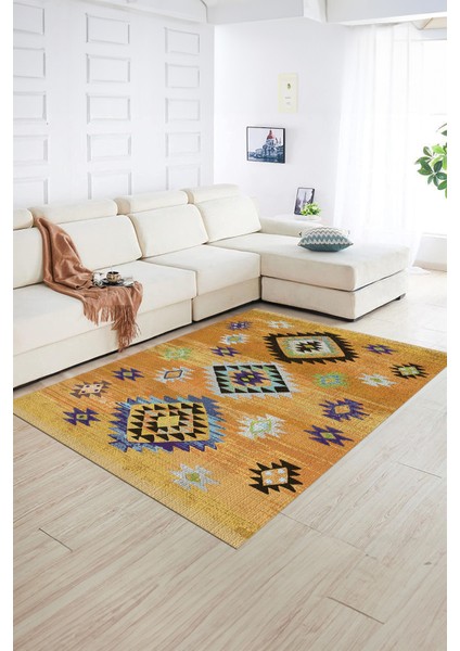 Dijital Baskılı Kaymaz Taban Yıkanabilir Etnik Yolluk Mutfak Salon Halısı, N-Etnik-01-Turuncu, modelleri